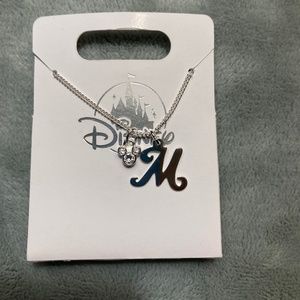 Disney Parks Mickey Mouse Faux Gem Letter M Silver Color Necklace NWT